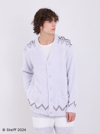 [Steiff] Mens Fair Isle Pattern Fuzzy Cardigan