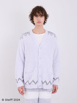 [Steiff] Mens Fair Isle Pattern Fuzzy Cardigan