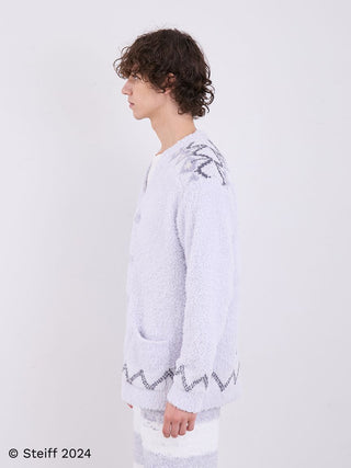 [Steiff] Mens Fair Isle Pattern Fuzzy Cardigan