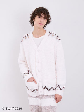 [Steiff] Mens Fair Isle Pattern Fuzzy Cardigan