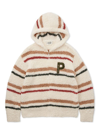 Men's Gelato Zip-up Hoodie with plush striped design in earthy tones, featuring ultra-soft Gelato fabric for comfort and style.