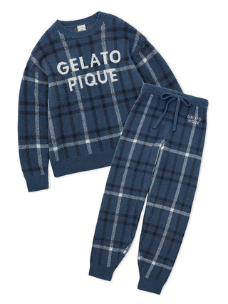 Checkered Navy Plaid Cozy Pajama Set in Navy, Men's Loungewear Set at Gelato Pique USA