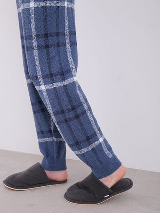 Checkered Navy Plaid Cozy Pajama Set in Navy, Men's Loungewear Set at Gelato Pique USA