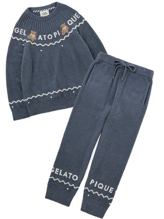 Men's Nordic Lounge Set with teddy bear accents and jacquard design, featuring Gelato Pique's fluffy fabric in blue.