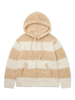 Men's Gelato 2 Border Hoodie Jacket in fluffy knit with two-tone stripes and front zipper, perfect for cozy lounging.