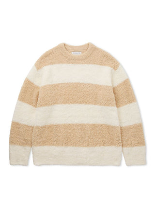 Cream and beige striped Gelato 2 Border pullover sweater for men, featuring ultra-soft fabric and relaxed fit.