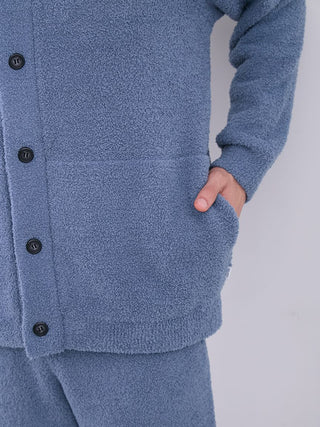 Powder Gelato Monster Button-Front Lounge Cardigan in Blue, Comfy and Luxury Men's Loungewear Cardigan at Gelato Pique USA