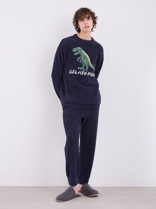 MEN'S Powder Dinosaur Sweatshirt Pullover in NAVY, Men's Pullover Sweaters at Gelato Pique USA.