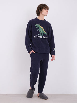 MEN'S Powder Dinosaur Sweatshirt Pullover in NAVY, Men's Pullover Sweaters at Gelato Pique USA.