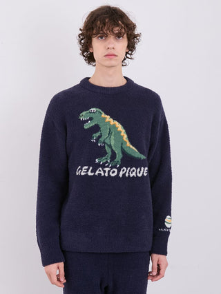 MEN'S Powder Dinosaur Sweatshirt Pullover in NAVY, Men's Pullover Sweaters at Gelato Pique USA.