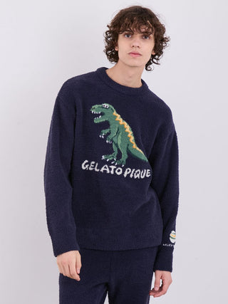 MEN'S Powder Dinosaur Sweatshirt Pullover in NAVY, Men's Pullover Sweaters at Gelato Pique USA.