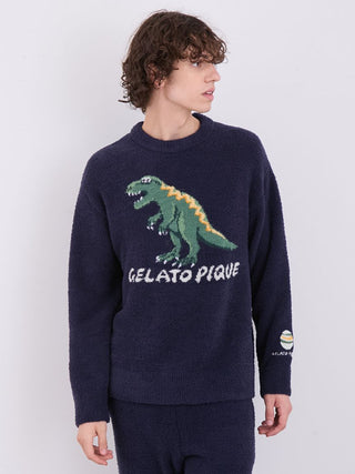 MEN'S Powder Dinosaur Sweatshirt Pullover in NAVY, Men's Pullover Sweaters at Gelato Pique USA.