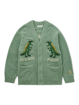 MEN'S Powder Dinosaur Jacquard Knit Cardigan in Green, Comfy and Luxury Men's Loungewear Cardigan at Gelato Pique USA