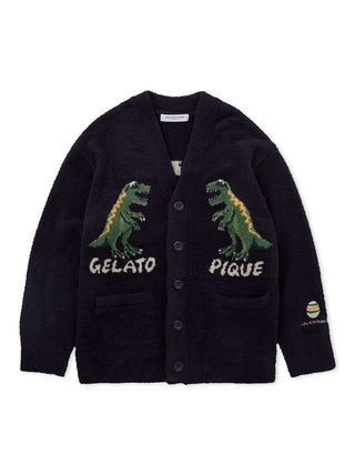 MEN'S Powder Dinosaur Jacquard Knit Cardigan in Navy, Comfy and Luxury Men's Loungewear Cardigan at Gelato Pique USA