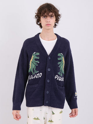 MEN'S Powder Dinosaur Jacquard Knit Cardigan in Navy, Comfy and Luxury Men's Loungewear Cardigan at Gelato Pique USA