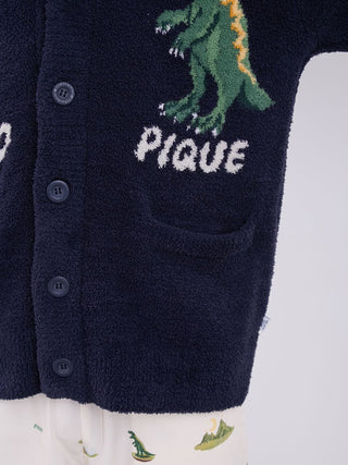 MEN'S Powder Dinosaur Jacquard Knit Cardigan in Navy, Comfy and Luxury Men's Loungewear Cardigan at Gelato Pique USA