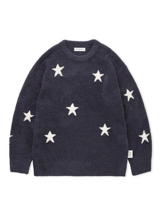 Gelato Pique USA Powder Star Jacquard Pullover Sweater in navy. Premium loungewear and sleepwear with star pattern and cozy fabric.