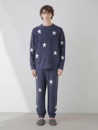 Gelato Pique USA Powder Star Jacquard Pullover Sweater in navy, premium loungewear and sleepwear, featuring cozy star pattern.