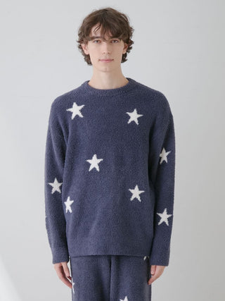 Gelato Pique USA Powder Star Jacquard Pullover Sweater in navy, featuring a star pattern, perfect for premium loungewear and sleepwear.