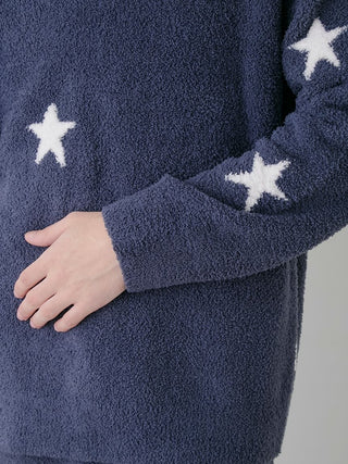 Gelato Pique USA navy sweater with white star jacquard, premium loungewear and sleepwear, cozy powder knit fabric detail.