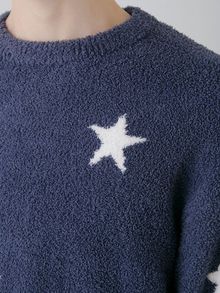 Navy Powder Star Jacquard Pullover Sweater by Gelato Pique USA, premium loungewear featuring cozy star design. Ideal for sleepwear.