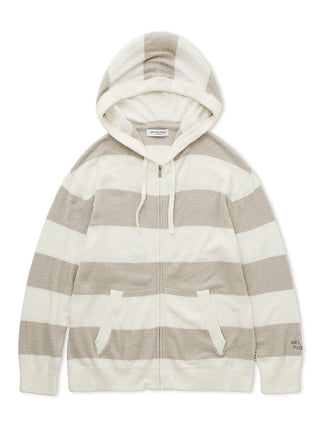 Smoothie 2-Border Zip Hoodie in cozy striped Smoothie fabric, featuring a hood and pockets, by Gelato Pique USA.