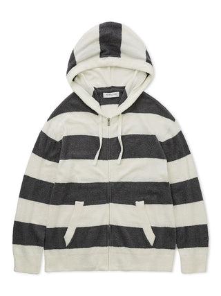 Smoothie 2-Border Zip Hoodie in black and white stripes by Gelato Pique USA, cozy luxury loungewear for ultimate relaxation.