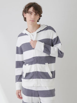 Gelato Pique USA Smoothie 2-Border Zip Hoodie in blue and white stripes, premium loungewear and sleepwear, perfect for all-season layering.