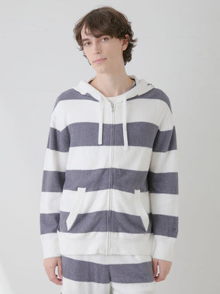 Gelato Pique USA Smoothie 2-Border Zip Hoodie in gray and white stripes, premium loungewear suitable for layering and sleepwear.