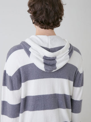 Back view of gray and white Smoothie 2-Border Zip Hoodie by Gelato Pique USA, showcasing premium loungewear and sleepwear qualities.