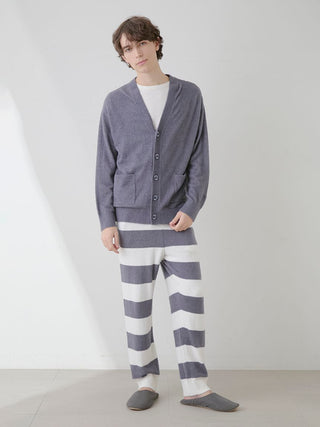 Gelato Pique USA gray Smoothie Cardigan for men, premium loungewear and sleepwear with relaxed silhouette and embroidered sleeve detail