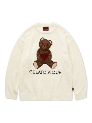 Valentine MEN'S Baby Moco Bear Jacquard Pullover Sweater by Gelato Pique USA, cozy white loungewear with bear motif, premium sleepwear.