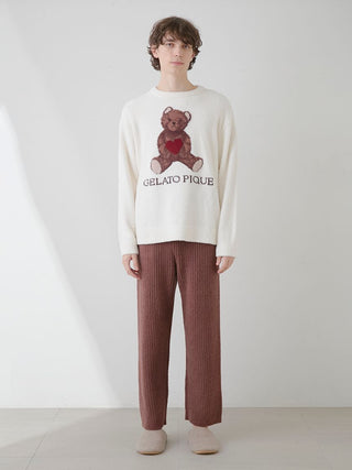 White Gelato Pique USA men's pullover with bear design; premium loungewear, cozy sleepwear for Valentine's Day.