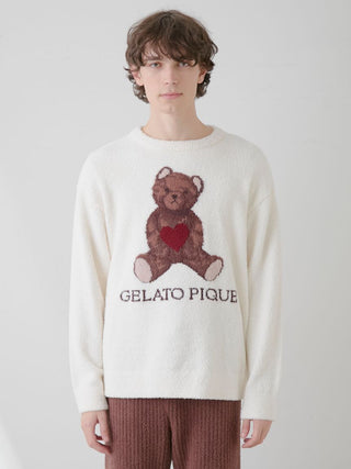 White Valentine MEN’S Baby Moco Bear Jacquard Pullover Sweater by Gelato Pique USA - Premium Loungewear and Sleepwear