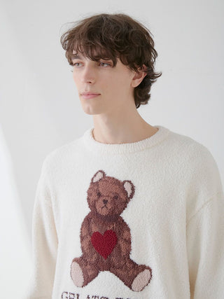 Valentine MENS Baby Moco Bear Jacquard Pullover by Gelato Pique USA in white, premium loungewear and sleepwear showcasing a bear design.