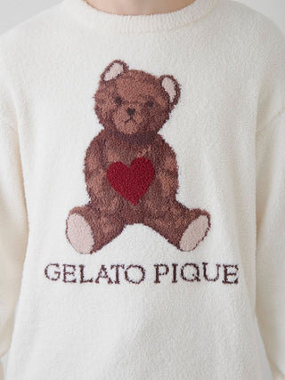 Valentine MEN'S Baby Moco Bear Jacquard Pullover Sweater in cream featuring a plush bear design by Gelato Pique USA, premium loungewear.