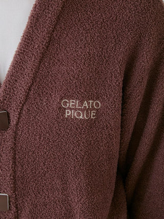 Gelato Pique USA men's chocolate button-up cardigan in cozy Baby Moco fabric, ideal for premium home lounging loungewear and sleepwear.