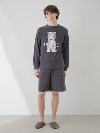 Gelato Pique USA white tiger pullover and lounge shorts set in gray, featuring premium loungewear design and soft knit fabric.