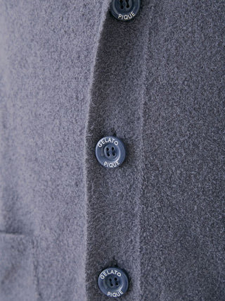 Close-up of gray Smoothie Button Up Cardigan from Gelato Pique USA, featuring premium loungewear buttons and soft fabric texture.