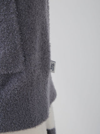 Close-up of Gelato Pique USA grey Smoothie Button Up Cardigan fabric tag, representing premium loungewear and sleepwear quality.