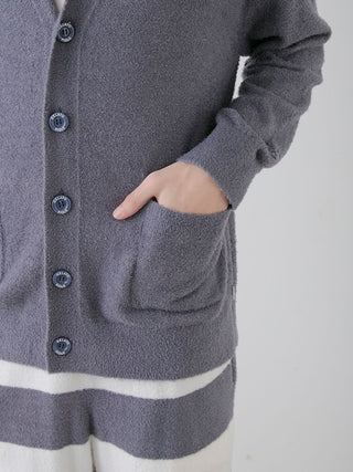 Gelato Pique USA charcoal Smoothie Button Up Cardigan, premium loungewear and sleepwear with front pocket and embroidered cuff detail.