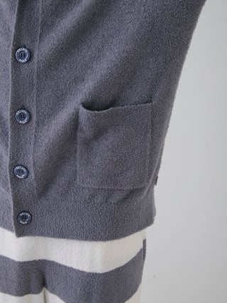 Mens Smoothie Button Up Cardigan in gray by Gelato Pique USA, featuring a front pocket. Premium loungewear and sleepwear piece.