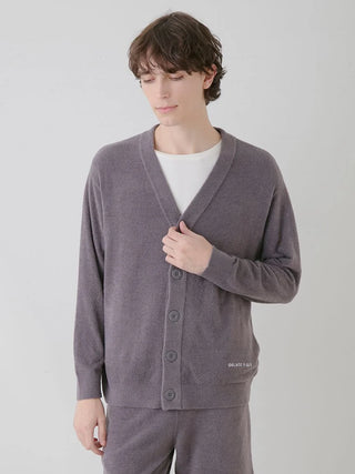 Model wearing Smoothie Lite Men's Button Up Cardigan by Gelato Pique USA, showcasing premium loungewear and sleepwear with a soft texture.