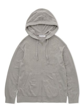 Cozy light gray zip-up hoodie made from temperature-regulating Smoothie material by Gelato Pique USA, perfect for premium loungewear.