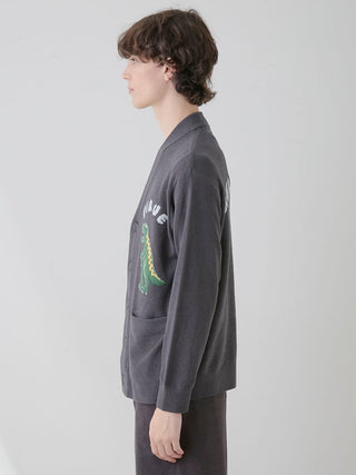 MENS Air Moco Dinosaur Jacquard Button Up Cardigan by Gelato Pique USA, featuring premium loungewear with playful dinosaur design.