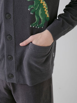 Mens Air Moco Dinosaur Jacquard Cardigan by Gelato Pique USA, showcasing premium loungewear with playful dinosaur design.