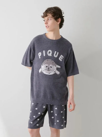 Men's Seal Jacquard Lounge Pullover & Shorts Set gelato pique