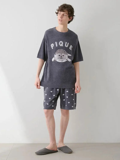 Men's Seal Jacquard Lounge Pullover & Shorts Set gelato pique