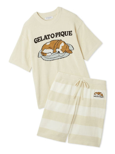 MEN's Airy Moco Dog Jacquard Pullover & Shorts Set gelato pique