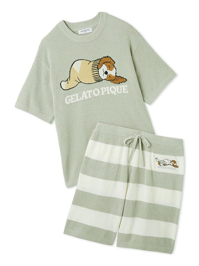 MEN's Airy Moco Dog Jacquard Pullover & Shorts Set gelato pique
